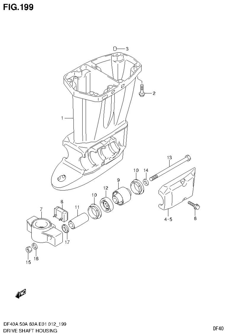 Suzuki DF40AST, DF50A, DF50ATH DRIVE SHAFT HOUSING (DF40AST E34) parts diagram
